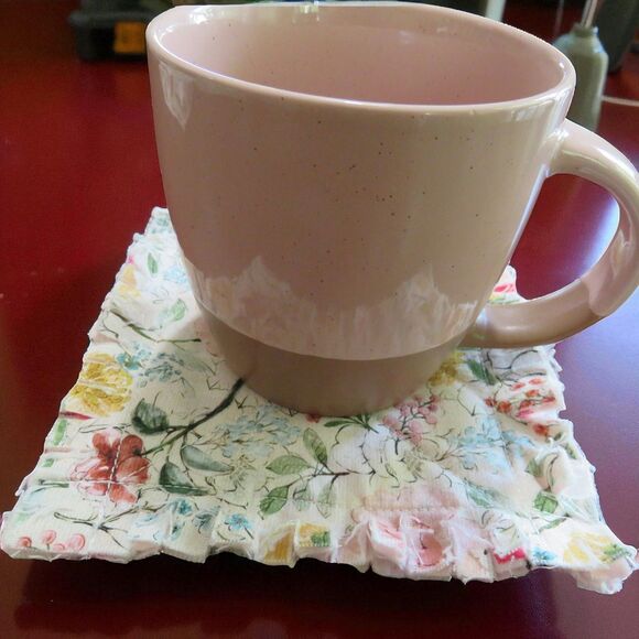 Rag Quilt Coasters, Set of 4, Reversible Floral Fabric Mug Rugs - Picture 6 of 7